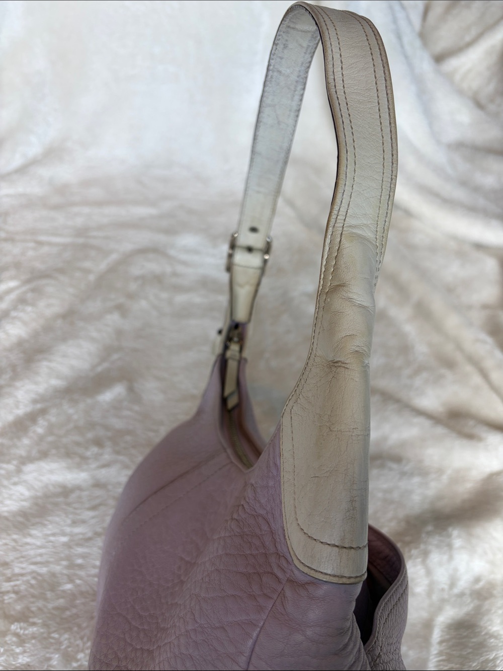 Coach Pebbled Leather Hobo Shoulder Bag  | Lilac/Cream Trim - Picture 10 of 14
